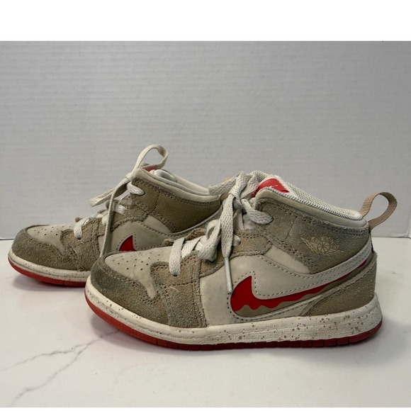 Jordan Other - Nike Air Jordan 1 Mid SE Kids Tan Red Melting Swoosh HJ5959-206 Size 10C